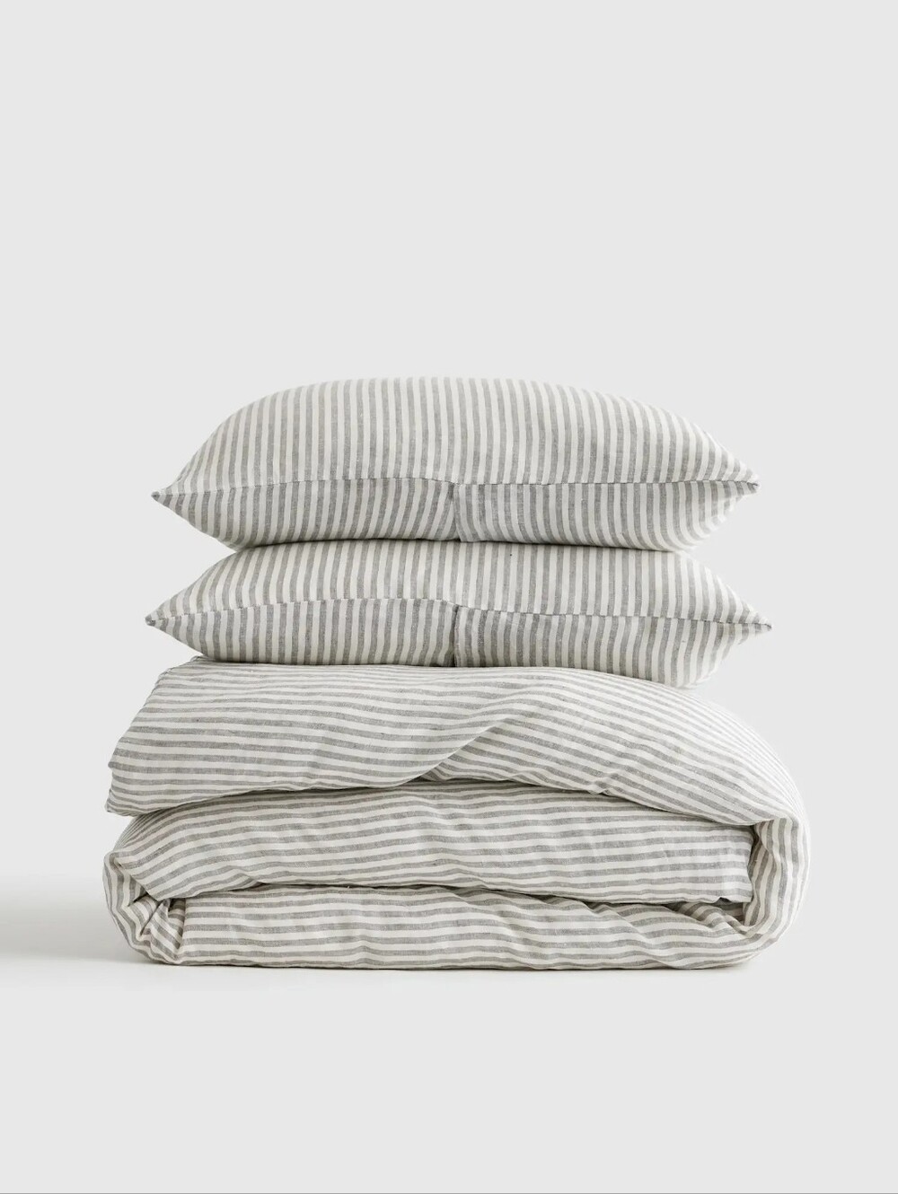 Quince Striped European Linen Duvet 3pc Set in Light Gray & White Full/queen NWT